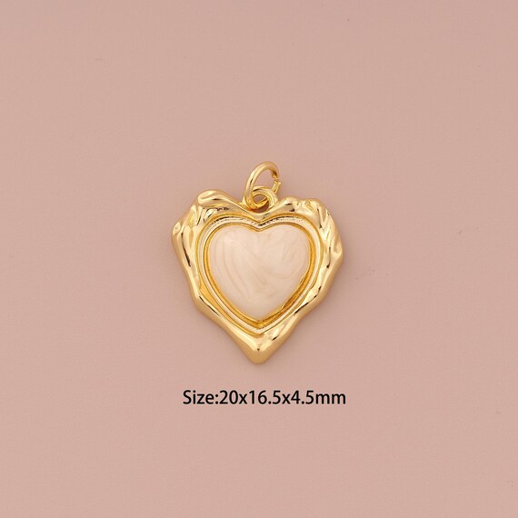 18K Gold Heart Charms,Minimalist Charms Pendants,Heart Charm for DIY Jewelry Making Supply