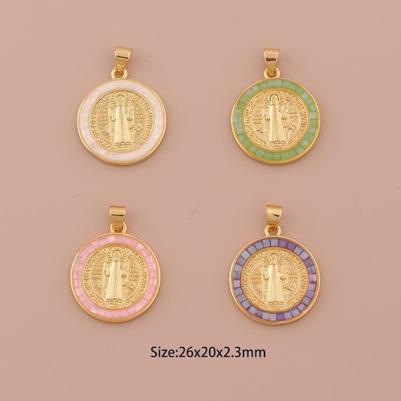 18K Gold Jesus Charms,Saint Benedict Charms Pendants,Christian Charm for DIY Jewelry Making Supply