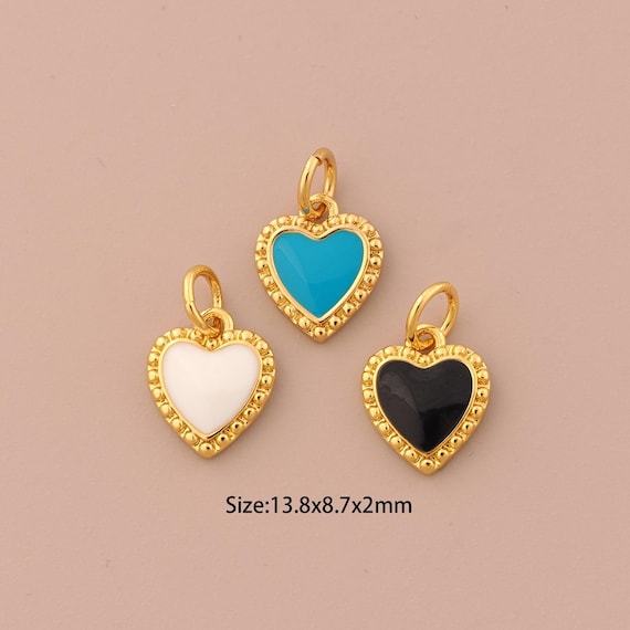 18K Gold Heart Charms,Enamel Minimalist Charms Pendants,Heart Charm for DIY Jewelry Making Supply