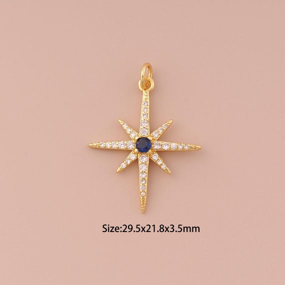 18K Gold Polaris Charms,CZ Pave Minimalist Charms Pendants,Polaris Charm for DIY Jewelry Making Supply