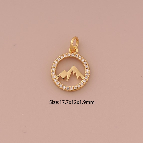 18K Gold Mountain Charms,CZ Pave Minimalist Charms Pendants,Mountain Charm for DIY Jewelry Making Supply