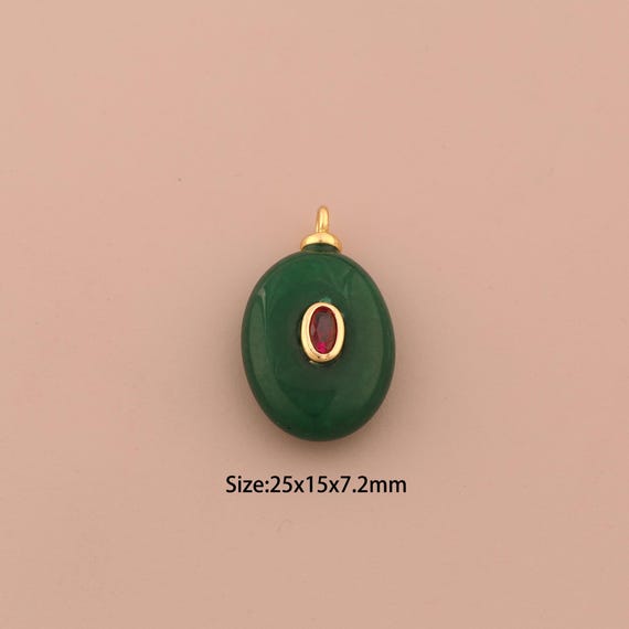 18K Gold Energy Stone Charms,Natural Stone Charms Pendants,Green Jade Charm for DIY Jewelry Making Supply