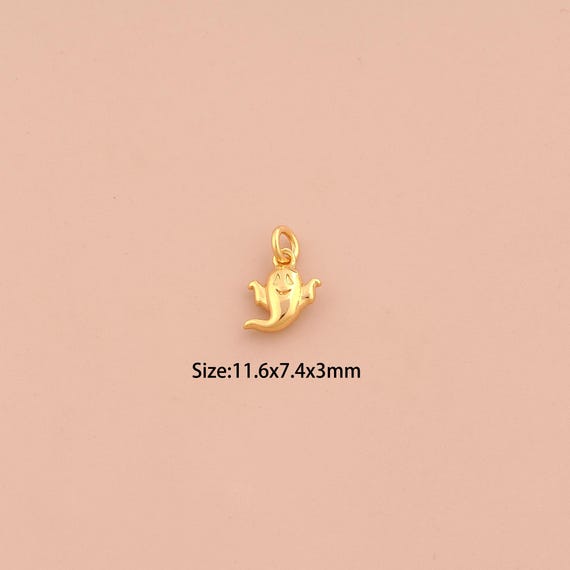 18K Gold Ghost Charms,Halloween Charms Pendants,Ghost Charm for DIY Jewelry Making Supply