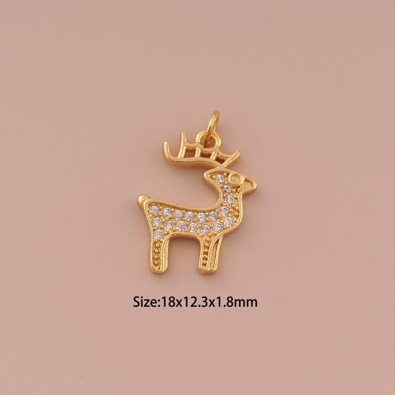 18K Gold Deer Charms,CZ Pave Minimalist Charms Pendants,Animal Charm for DIY Jewelry Making Supply