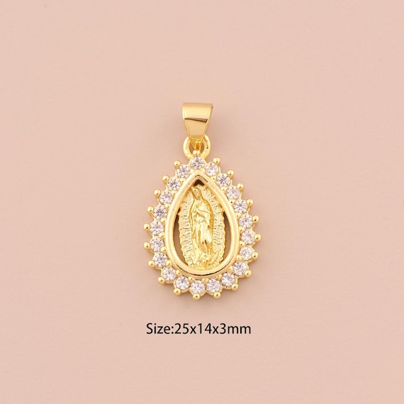 18K Gold Virgin Mary Charms,CZ Pave Religion Charms Pendants,Catholic Charm for DIY Jewelry Making Supply