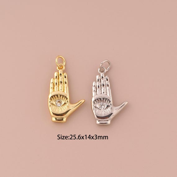 18K Gold Evil Eye Charms,CZ Pave Minimalist Charms Pendants,Hand Charm for DIY Jewelry Making Supply