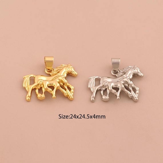 18K Gold Horse Charms,Animal Charms Pendants,Horse Charm for DIY Jewelry Making Supply