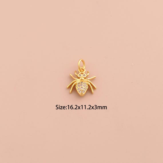 18K Gold Spider Charms,CZ Pave Spider Charms Pendants,Spider Charm for DIY Jewelry Making Supply