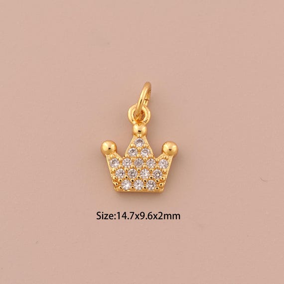 18K Gold Mini Crown Charms,CZ Pave Minimalist Charms Pendants,Crown Charm for DIY Jewelry Making Supply
