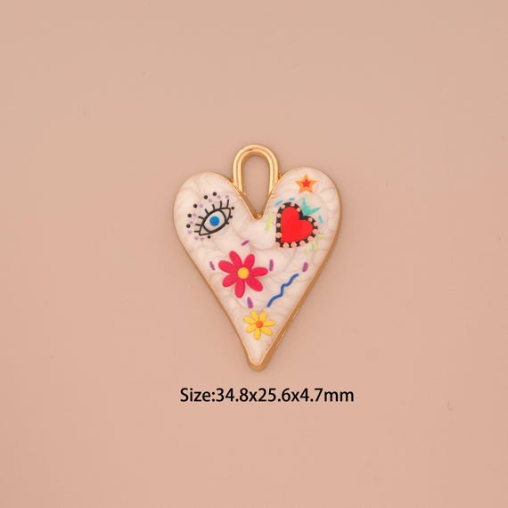 18K Gold Evil Eye Charms,Enamel Flower Charms Pendants,Heart Charm for DIY Jewelry Making Supply