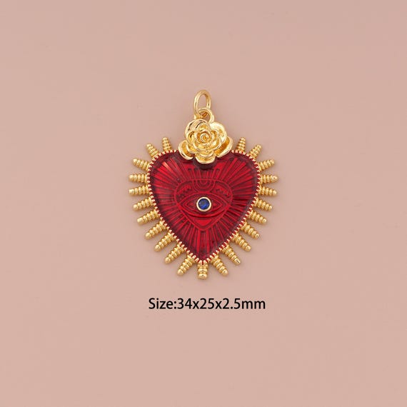 18K Gold Heart Charms,Flower Charms Pendants,Evil Eye Charm for DIY Jewelry Making Supply