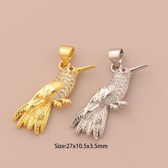 18K Gold Bird Charms,CZ Pave Bird Charms Pendants,Animal Charm for DIY Jewelry Making Supply