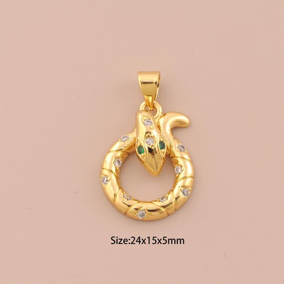 18K Gold Snake Charms,CZ Pave Animal Charms Pendants,Snake Charm for DIY Jewelry Making Supply