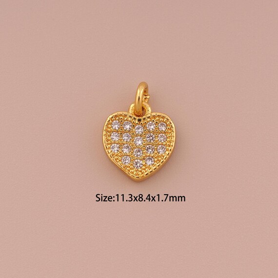 18K Gold Heart Charms,CZ Pave Minimalist Charms Pendants,Heart Charm for DIY Jewelry Making Supply