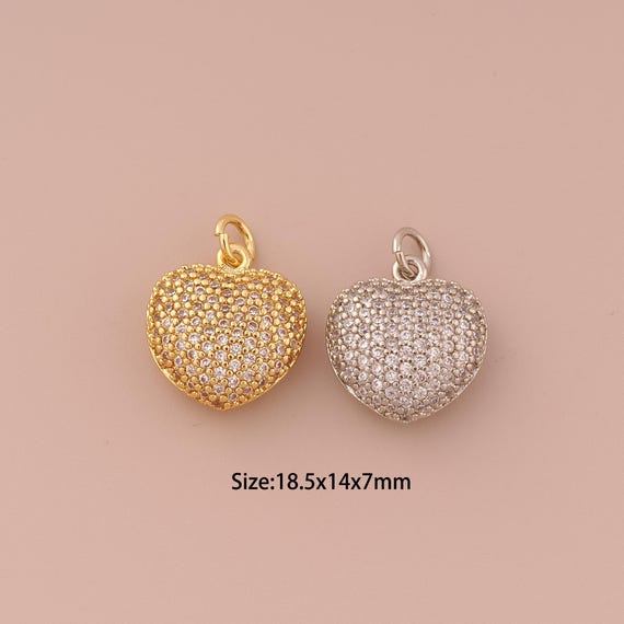 18K Gold Heart Charms,CZ Pave Minimalist Charms Pendants,Heart Charm for DIY Jewelry Making Supply