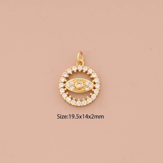 18K Gold Evil Eye Charms,CZ Pave Round Charms Pendants,Devil Eye Charm for DIY Jewelry Making Supply