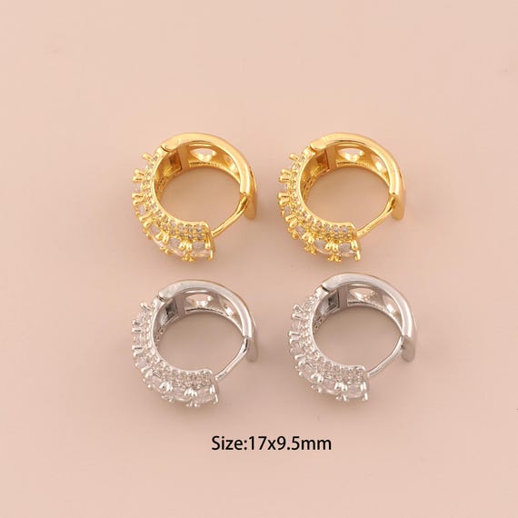 18K Gold Hoop Earrings Accessories,CZ Pave Huggie Earrings,Hoop Earrings for DIY Jewelry Making Supply