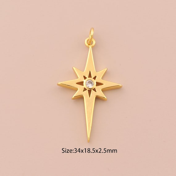 18K Gold Polaris Charms,CZ Pave Celestial Charms Pendants,Polaris Charm for DIY Jewelry Making Supply