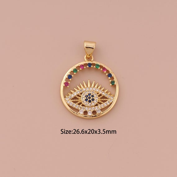 18K Gold Evil Eye Charms,CZ Pave Minimalist Charms Pendants,Devil Eye Charm for DIY Jewelry Making Supply