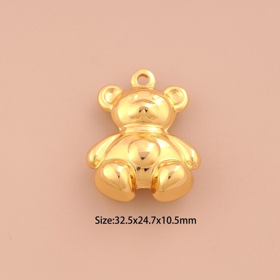 18K Gold Puffed Bear Charms,Animal Charms Pendants,Bear Charm for DIY Jewelry Making Supply