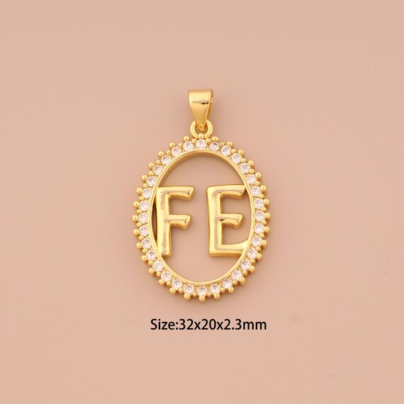 18K Gold Oval Charms,CZ Pave FE Charms Pendants,Oval Charm for DIY Jewelry Making Supply