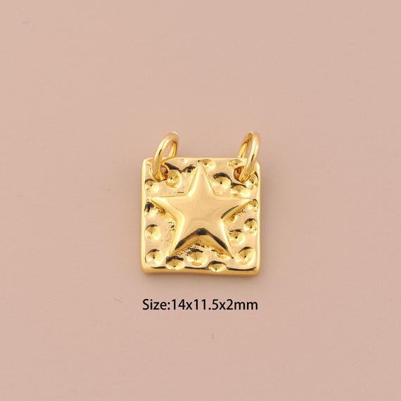 18K Gold Star Charms,Minimalist Charms Pendants,Square Charm for DIY Jewelry Making Supply