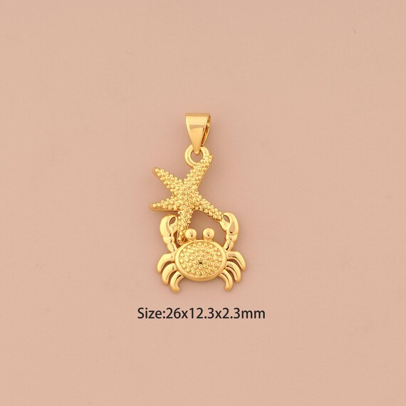 18K Gold Starfish Charms,Marine Life Charms Pendants,Crab Charm for DIY Jewelry Making Supply