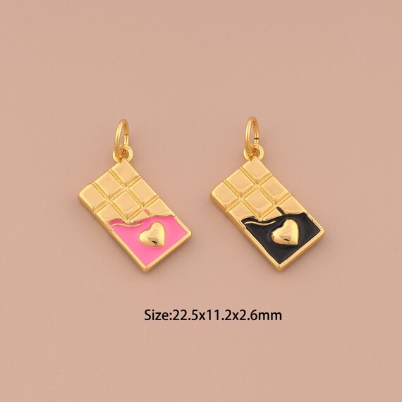 18K Gold Enamel Chocolate Charms,Heart Charms Pendants,Chocolate Charm for DIY Jewelry Making Supply