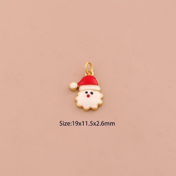 18K Gold Christmas Hat Charms,Christmas Charms Pendants,Enamel Snowman Charm for DIY Jewelry Making Supply