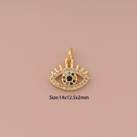 18K Gold Evil Eye Charms,CZ Pave Minimalist Charms Pendants,Devil Eye Charm for DIY Jewelry Making Supply