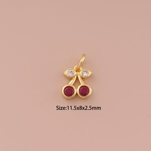 18K Gold Cherry Charms,CZ Pave Minimalist Charms Pendants,Fruit Charm for DIY Jewelry Making Supply