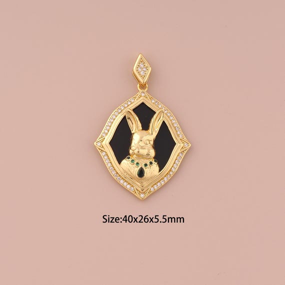 18K Gold Rabbit Charms,CZ Pave Minimalist Charms Pendants,Rabbit Charm for DIY Jewelry Making Supply