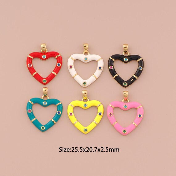 18K Gold Heart Charms,CZ Pave Minimalist Charms Pendants,Enamel Heart Charm for DIY Jewelry Making Supply