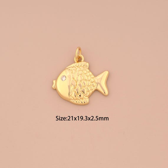18K Gold Fish Charms,CZ Pave Marine Life Charms Pendants,Fish Charm for DIY Jewelry Making Supply