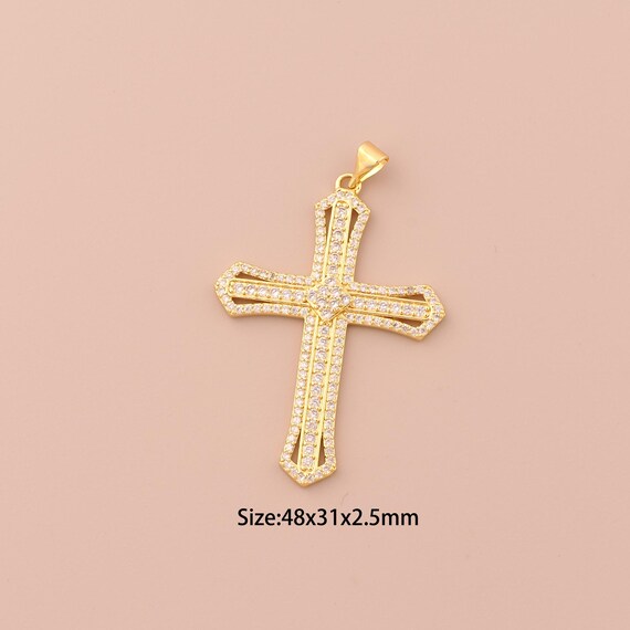18K Gold Cross Charms,CZ Pave Religious Charms Pendants,Christian Charm for DIY Jewelry Making Supply