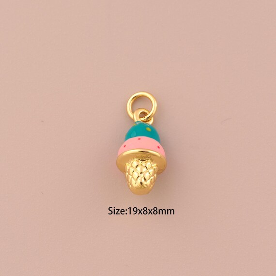 18K Gold Ice Cream Charms,Enamel Ice Cream Charms Pendants,Ice Cream Charm for DIY Jewelry Making Supply