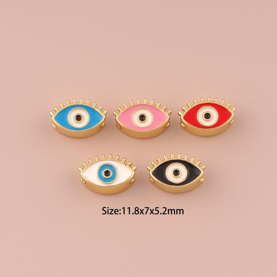 18K Gold Evil Eye Spacer Bead,Enamel Minimalist Bead,Devil Eye Bead for DIY Jewelry Making Supply