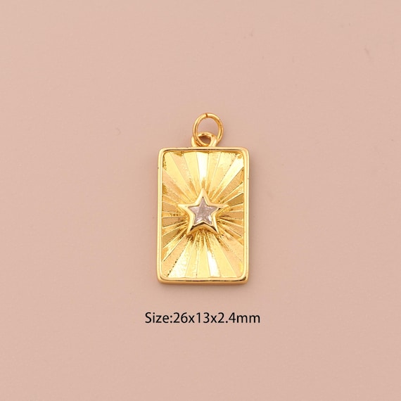 18K Gold Star Charms,CZ Pave Square Charms Pendants,Celestial Charm for DIY Jewelry Making Supply