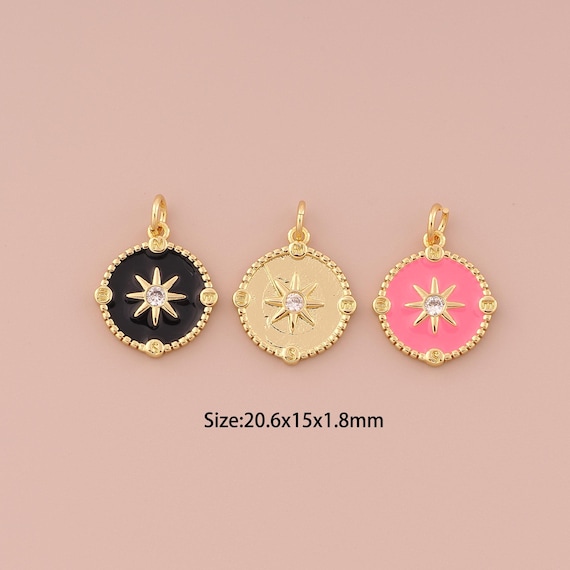 18K Gold Polaris Charms,CZ Pave Minimalist Charms Pendants,Enamel Polaris Charm for DIY Jewelry Making Supply