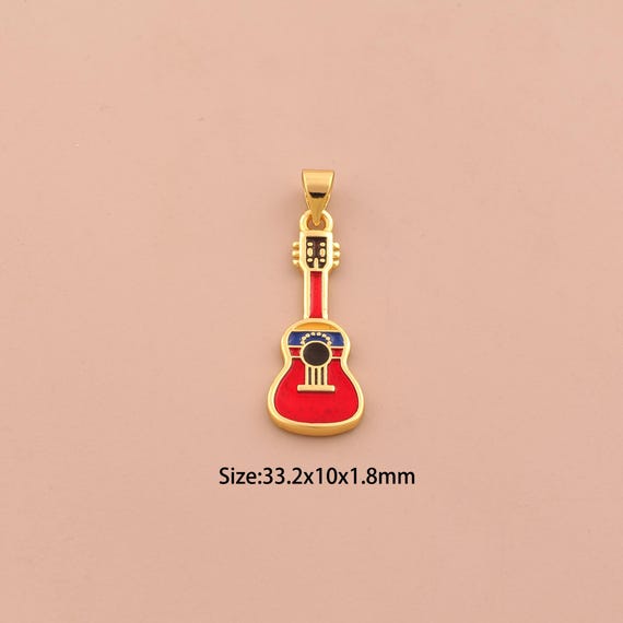 18K Gold Guitar Charms,Enamel Guitar Charms Pendants,Guitar Charm for DIY Jewelry Making Supply