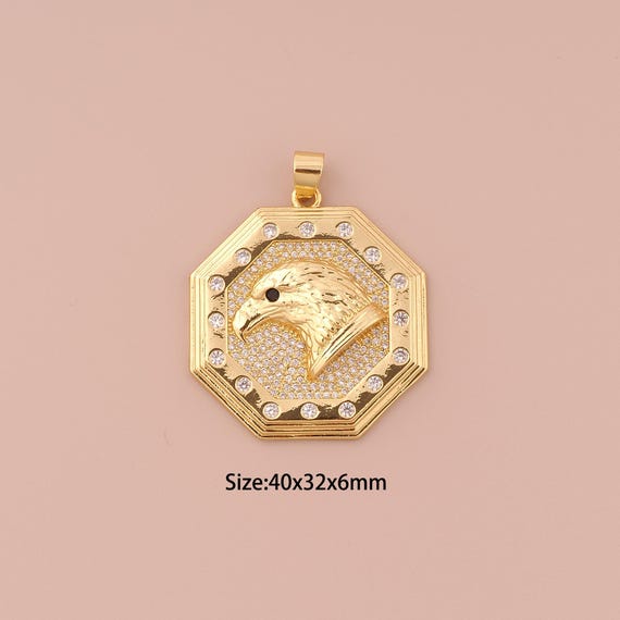 18K Gold Eagle Charms,CZ Pave Minimalist Charms Pendants,Eagle Charm for DIY Jewelry Making Supply