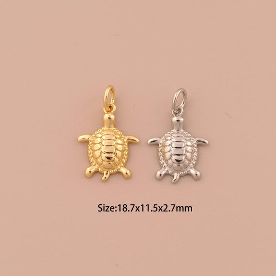 18K Gold Turtle Charms,Minimalist Charms Pendants,Turtle Charm for DIY Jewelry Making Supply