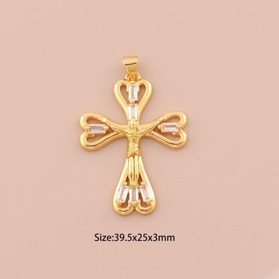 18K Gold Cross Charms,CZ Pave Religion Charms Pendants,Christian Charm for DIY Jewelry Making Supply