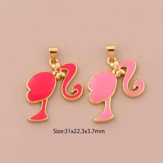 18K Gold Girl Charms,Enamel Bow Charms Pendants,Girl Charm for DIY Jewelry Making Supply