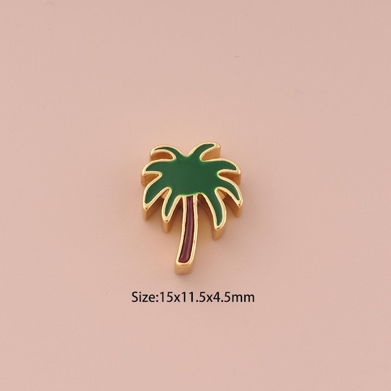 18K Gold Coconut Tree Spacer Bead,Enamel Minimalist Bead,Coconut Tree Bead for DIY Jewelry Making Supply