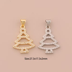 18K Gold Christmas Tree Charms,CZ Pave Tree Charms Pendants,Christmas Tree Charm for DIY Jewelry Making Supply