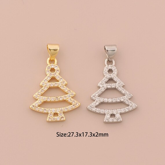 18K Gold Christmas Tree Charms,CZ Pave Tree Charms Pendants,Christmas Tree Charm for DIY Jewelry Making Supply