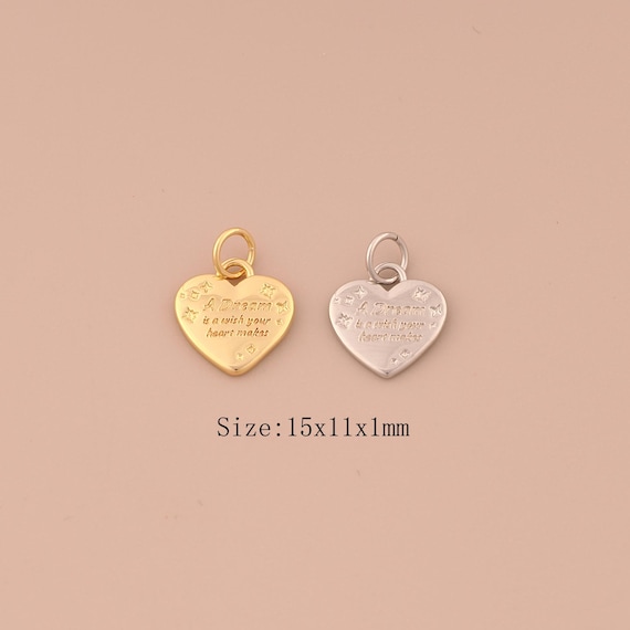 18K Gold Heart Charms,Love Charms Pendants,Letter Charm for DIY Jewelry Making Supply