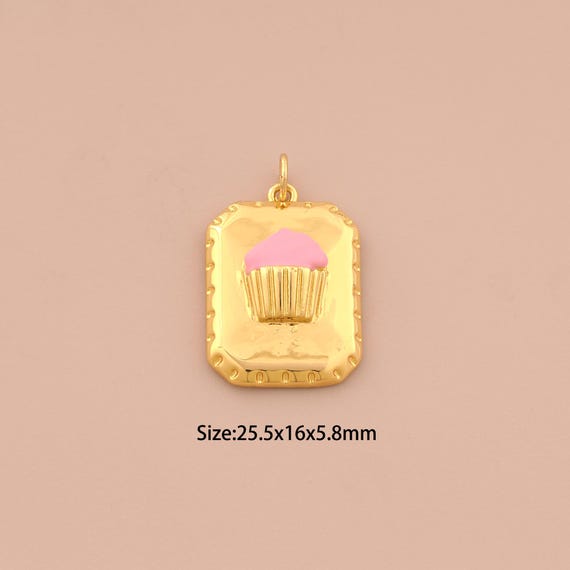 18K Gold Cake Charms,Enamel Dessert Charms Pendants,Square Charm for DIY Jewelry Making Supply