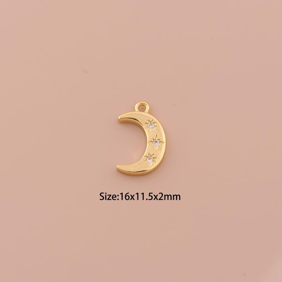 18K Gold Moon Charms,CZ Pave Minimalist Charms Pendants,Star Charm for DIY Jewelry Making Supply